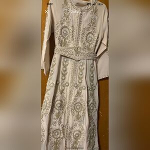 Kaftan Traditional Elegant Embroidered Cream Dress